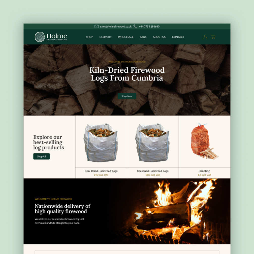 Holme Firewood website mockup by Sam King